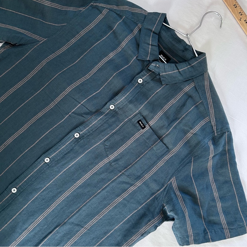 RVCA Blue Striped Button Down Shirt